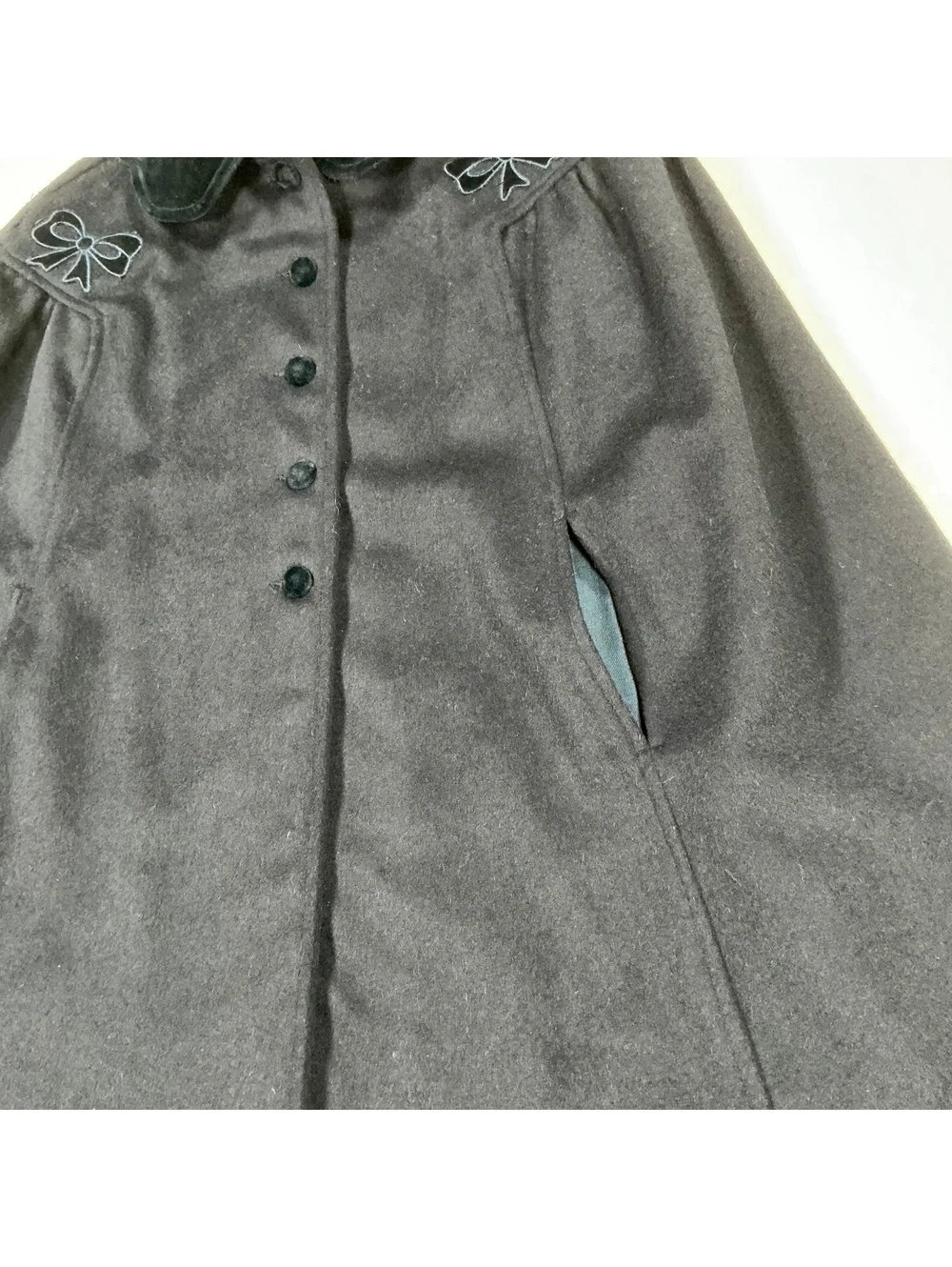 Baby Magil Navy Blue Wool Blend Cape Coat with Velvet Collar and Bow Detail Size